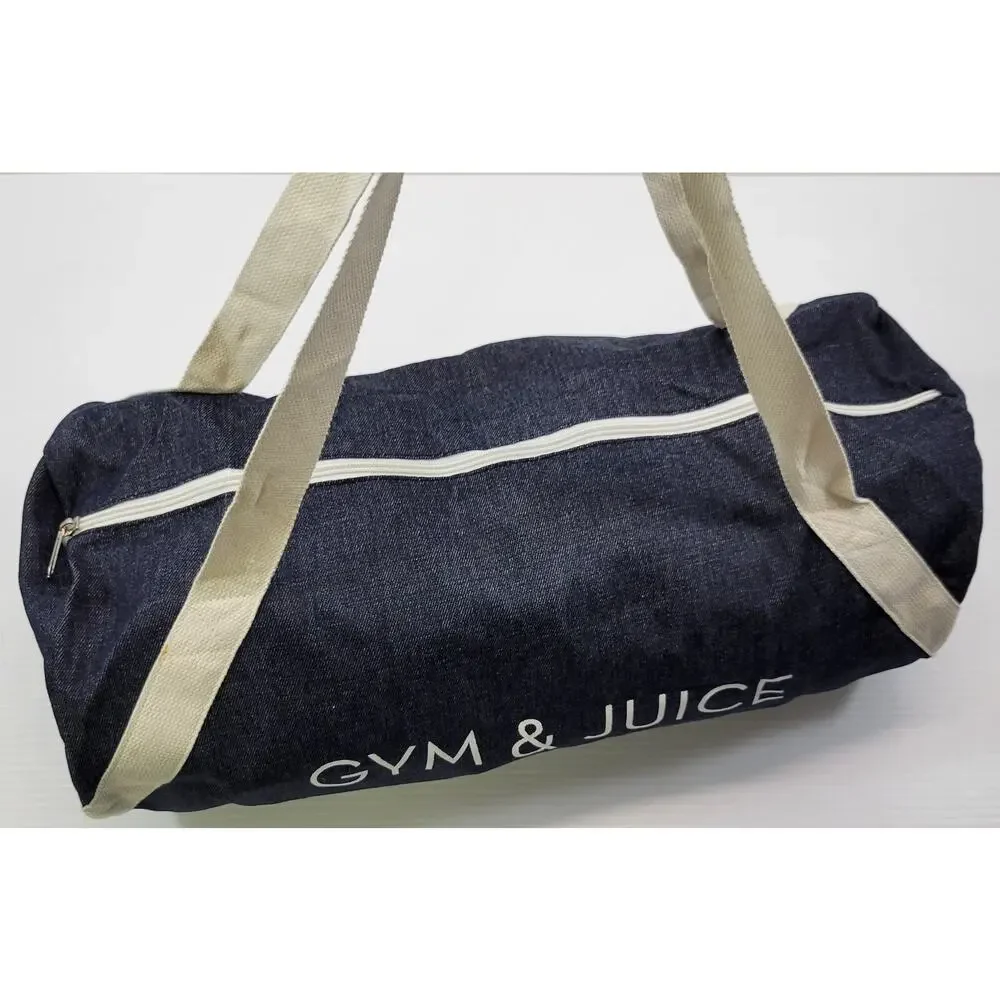 K) Gym & Juice Athletic Blue Denim Shoulder Duffle Bag 19